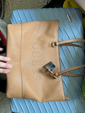 GUESS Tan/Camel Leather Logo Tote